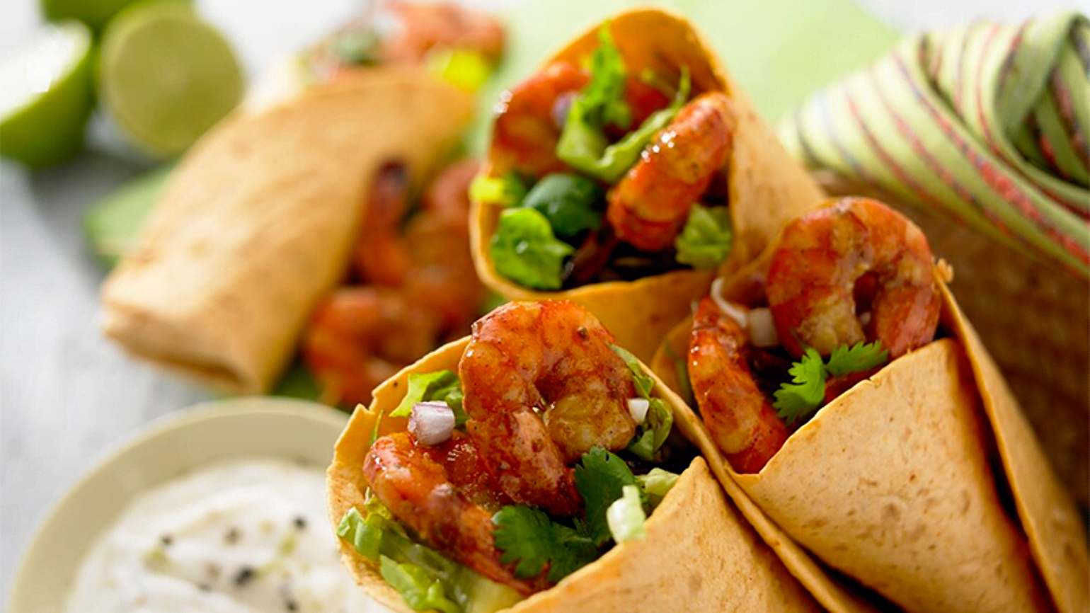 Burritos med marinerte reker